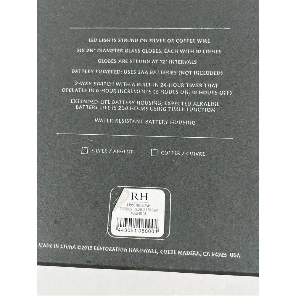 Restoration Hardware Starry Light 6 Filament Globe String Lights Silver *READ